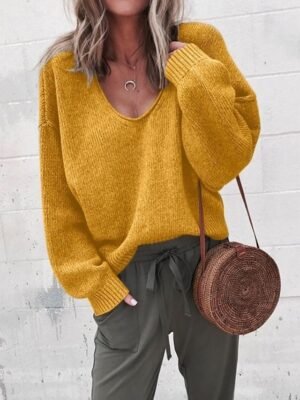Casual Regular Solid V Neck Long Sleeve Sweater - Image 3