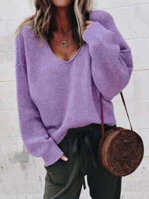 Casual Regular Solid V Neck Long Sleeve Sweater - Image 4