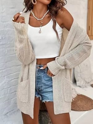 Casual Regular Solid V Neck Long Sleeve Cardigan - Image 4
