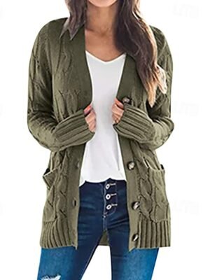 Casual Regular Solid V Neck Long Sleeve Knit Cardigan - Image 4