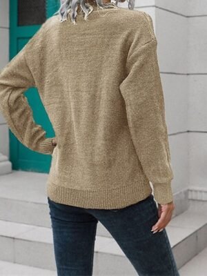 Casual Regular Solid V Neck Long Sleeve Knit Top - Image 4