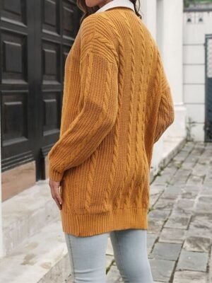 Casual Regular Solid V Neck Long Sleeve Chunky Cardigan - Image 4