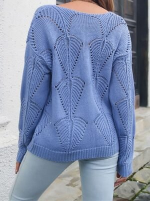 Casual Regular Solid V Neck Long Sleeve Pullover Top - Image 4