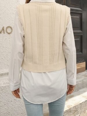 Casual Regular Solid V Neck Long Sleeve Sweater Vest - Image 4