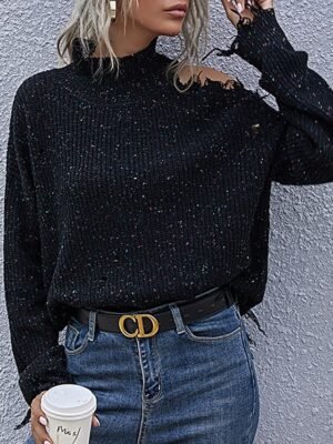Casual Regular Solid V Neck Long Sleeve Sweater - Image 4