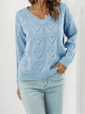 Casual Regular Solid V Neck Long Sleeve Regular Top - Image 5