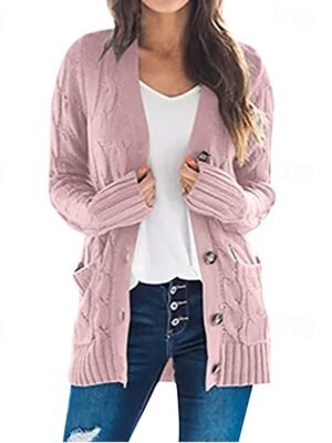 Casual Regular Solid V Neck Long Sleeve Knit Cardigan - Image 6