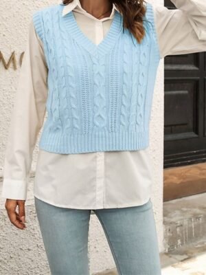Casual Regular Solid V Neck Long Sleeve Sweater Vest - Image 6