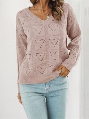 Casual Regular Solid V Neck Long Sleeve Knit Top - Image 6