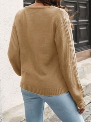 Casual Regular Solid V Neck Long Sleeve Knit Top - Image 7