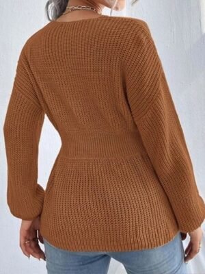 Casual Regular Solid V Neck Long Sleeve Knit Top - Image 7