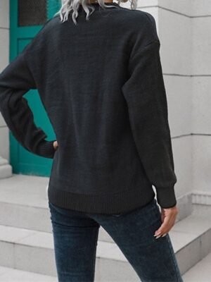 Casual Regular Solid V Neck Long Sleeve Knit Top - Image 7