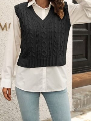Casual Regular Solid V Neck Long Sleeve Sweater Vest - Image 8