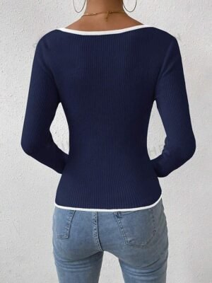 Casual Regular Solid V Neck Long Sleeve Knit Top - Image 9