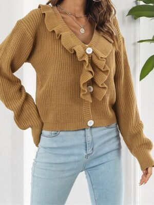 Casual Regular Solid V Neck Long Sleeve Knit Pullover - Image 9