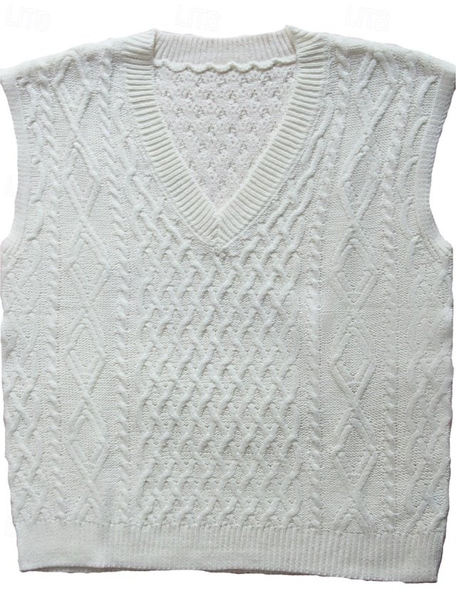 Casual Regular Solid V Neck Sleeveless Knit Sweater Vest - Image 2
