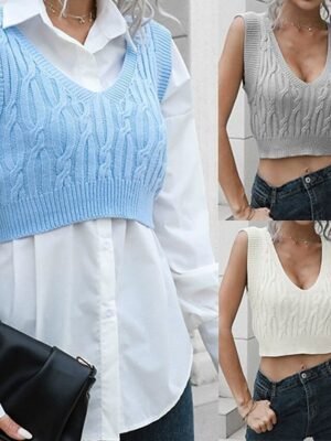 Casual Regular Solid V Neck Sleeveless Regular Pullover - Image 1