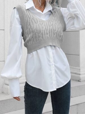 Casual Regular Solid V Neck Sleeveless Regular Pullover - Image 5