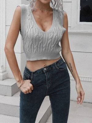 Casual Regular Solid V Neck Sleeveless Regular Pullover - Image 6