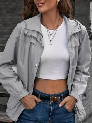 Casual Regular Solid Zipper Long Sleeve Jacket - Image 3