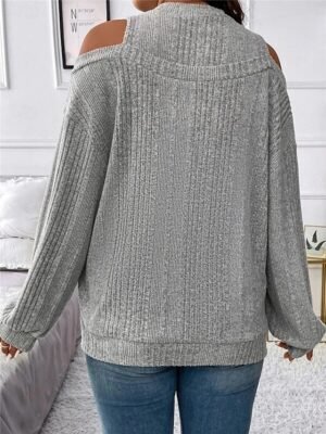 Casual Regular Striped Crew Neck Cold Shoulder Long Sleeve Knit Jumper - Image 7