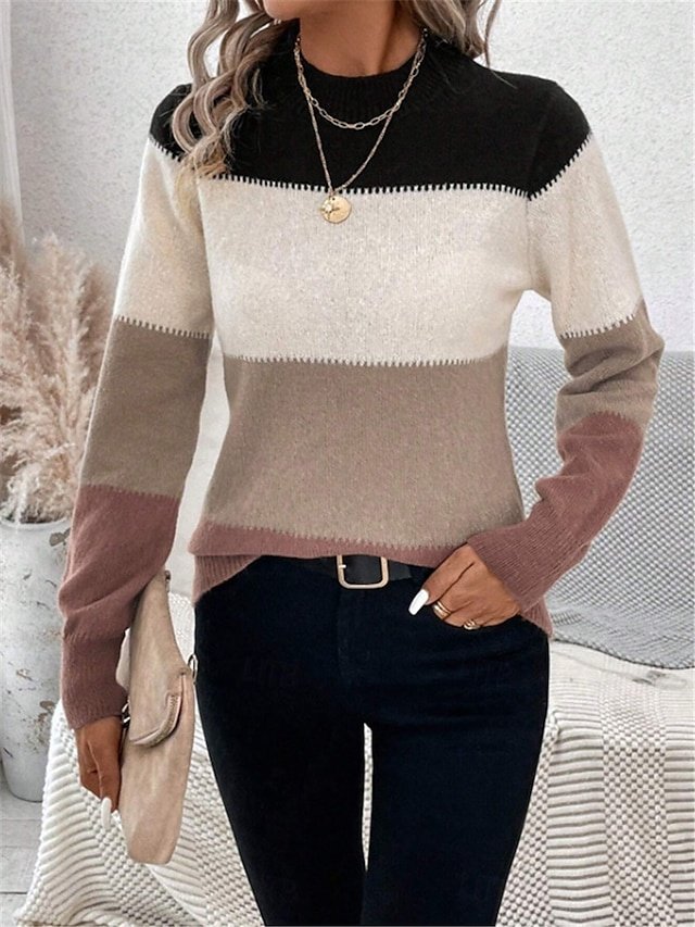 Casual Regular Striped Crew Neck Long Sleeve Knitted Sweater - Image 1