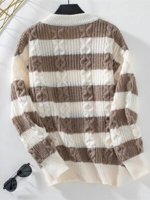Casual Regular Striped Crew Neck Long Sleeve Knitted Top - Image 10