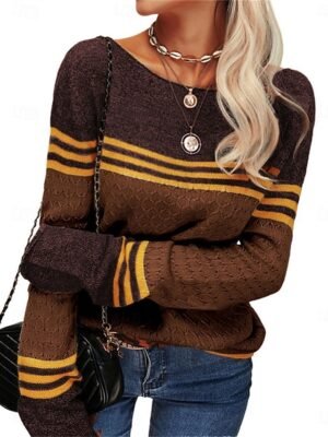 Casual Regular Striped Crew Neck Long Sleeve Knit Jumper - Image 10
