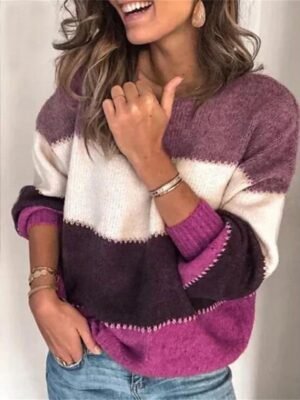 Casual Regular Striped Crew Neck Long Sleeve Knit Top - Image 2