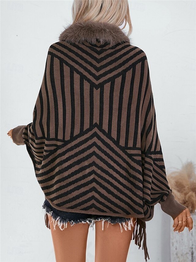 Casual Regular Striped Crew Neck Long Sleeve Knit Shrug - Image 2