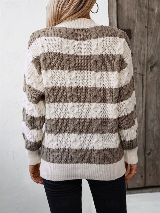 Casual Regular Striped Crew Neck Long Sleeve Knitted Top - Image 2