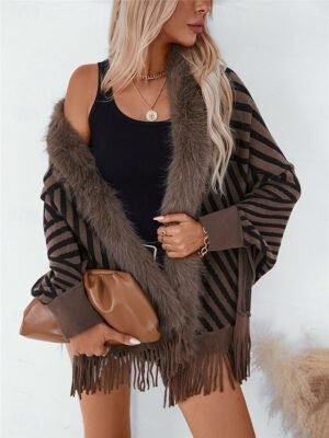 Casual Regular Striped Crew Neck Long Sleeve Knit Shrug - Image 4