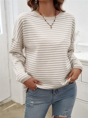 Casual Regular Striped Crew Neck Long Sleeve Knit Sweater - Image 4