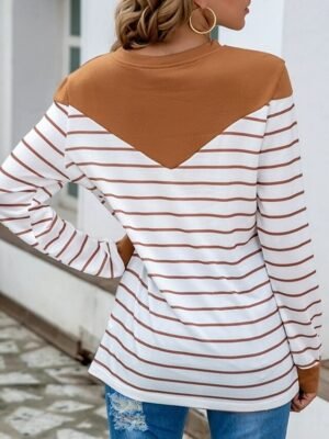 Casual Regular Striped Crew Neck Long Sleeve Knit Top - Image 5