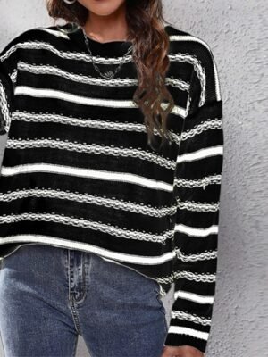 Casual Regular Striped Crew Neck Long Sleeve Knit Top - Image 5