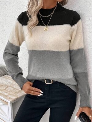 Casual Regular Striped Crew Neck Long Sleeve Knitted Sweater - Image 7