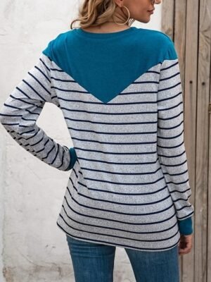 Casual Regular Striped Crew Neck Long Sleeve Knit Top - Image 8