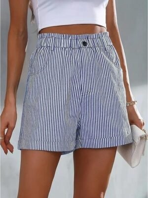 Casual Regular Striped Mid-Rise Side Pocket Summer Shorts - Image 3