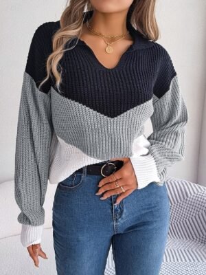 Casual Regular Striped Polo Collar Long Sleeve Sweater - Image 9
