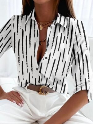 Casual Regular Striped Shirt Collar Long Sleeve Blouse - Image 1