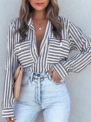 Casual Regular Striped Shirt Collar Long Sleeve Shirt - Image 2