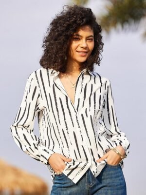 Casual Regular Striped Shirt Collar Long Sleeve Blouse - Image 2