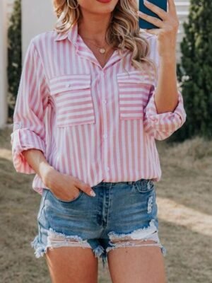 Casual Regular Striped Shirt Collar Long Sleeve Shirt - Image 3