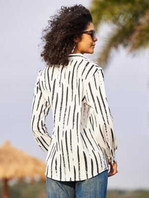 Casual Regular Striped Shirt Collar Long Sleeve Blouse - Image 4