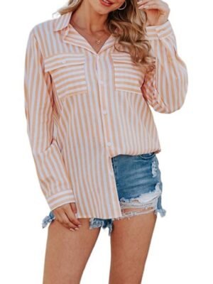 Casual Regular Striped Shirt Collar Long Sleeve Shirt - Image 6