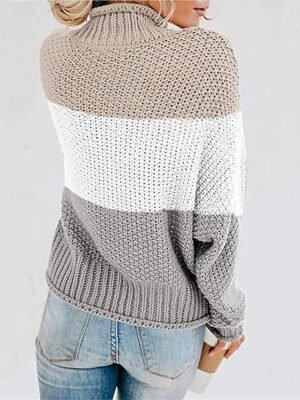 Casual Regular Striped Stand Collar Long Sleeve Knit Jumper - Image 4