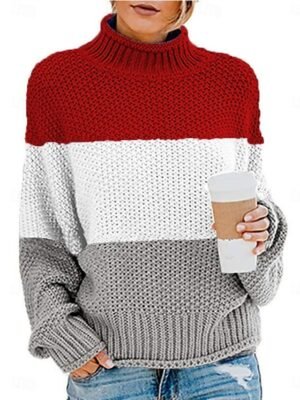Casual Regular Striped Turtleneck Long Sleeve Knit Pullover - Image 1