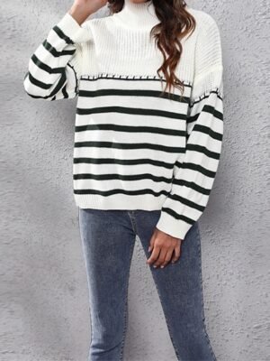 Casual Regular Striped Turtleneck Long Sleeve Regular Top - Image 1