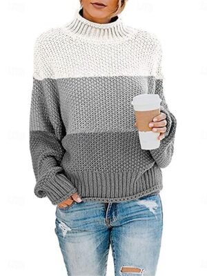 Casual Regular Striped Turtleneck Long Sleeve Knit Pullover - Image 2