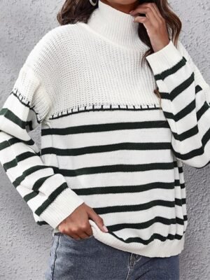 Casual Regular Striped Turtleneck Long Sleeve Regular Top - Image 2